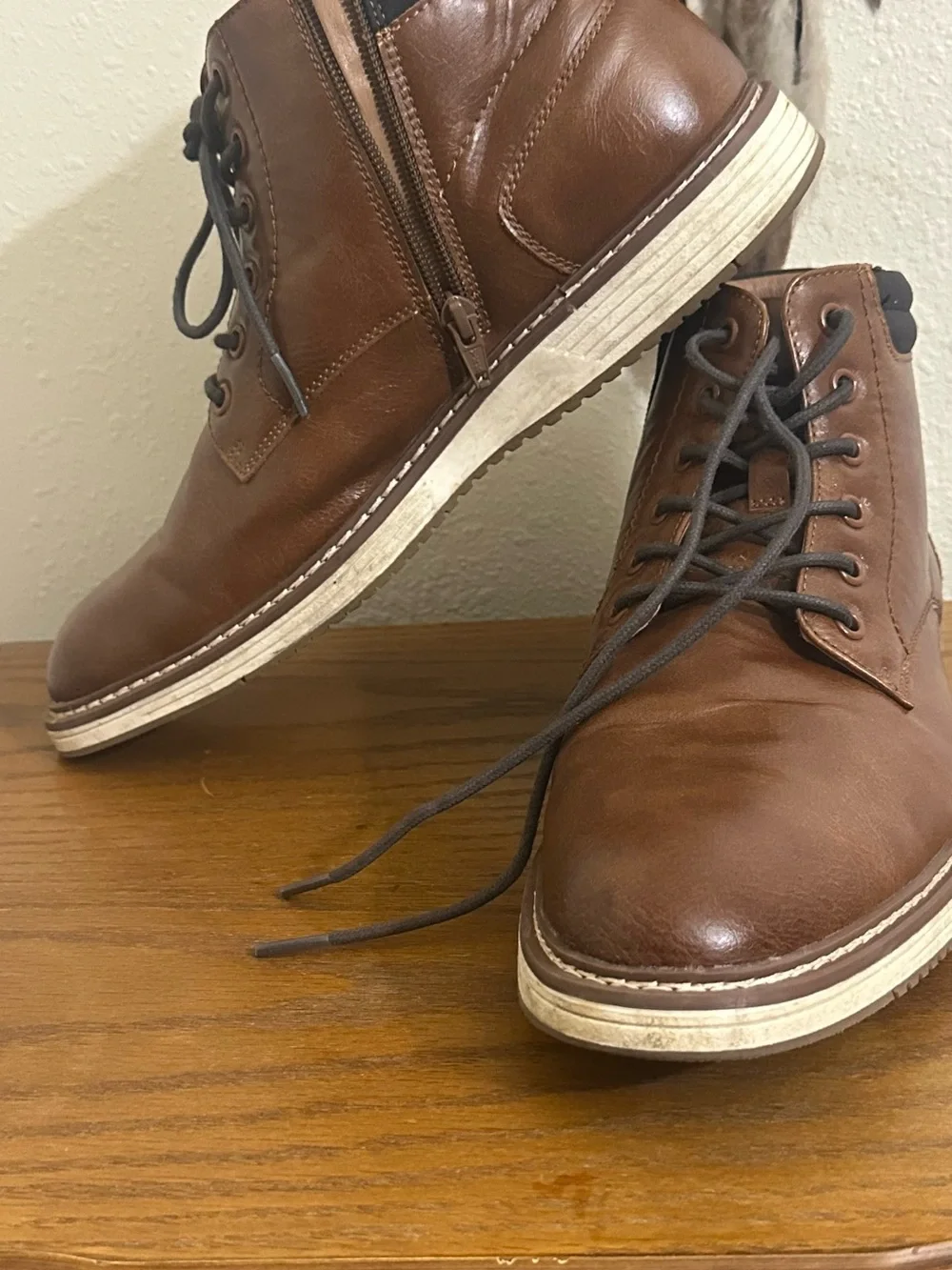 Men's Brown P-JELEN Lace-Up Ankle Boots with Side Zip size 10 Steve Madden